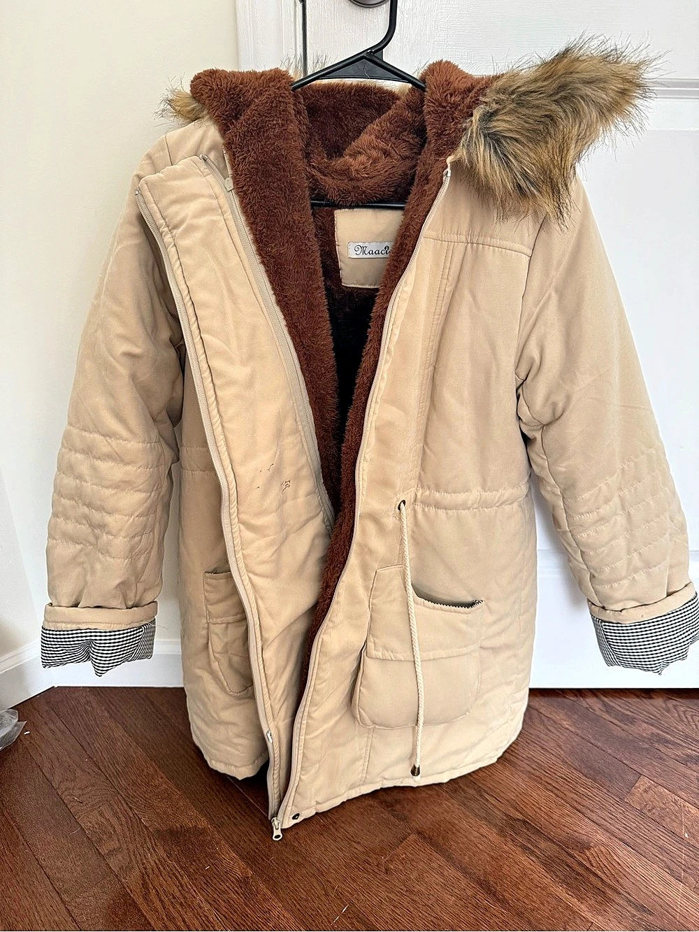Women's Maternity Hooded Parka Jacket Warm Winter Coat Faux Fur Trim